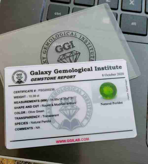 Galaxy Lab Certificate for Big Peridot - Lab Certified Stone